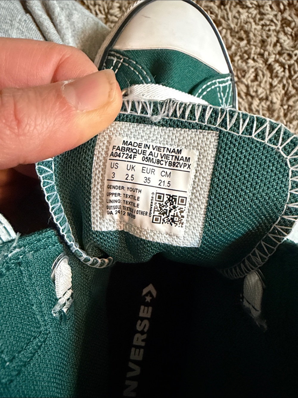 Converse Green High Top Sneakers with White Laces - Picture 2 of 6